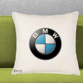 Perna Personalizata cu emblema BMW, 40x40 cm, Crem Reliefat, Husa Detasabila, Perna Inclusa, BEKZ®