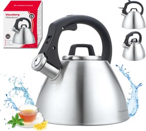 Fierbător fluierător Klausberg KB 7951, 2.5 l, Oțel inoxidabil, Mâner termoizolant, Inducție, Onix mat