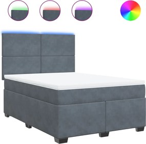 vidaXL Pat box spring cu saltea, gri închis, 140x190 cm, catifea