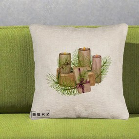 Perna Decorativa Lumanari cu Cadouri Naturale, 40x40 cm, Bej Canapea, Husa Detasabila, Perna Inclusa, BEKZ®