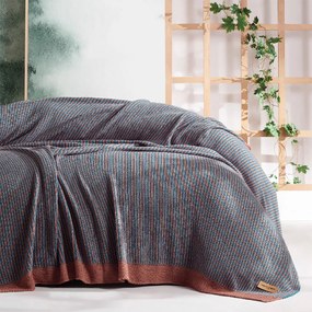 Patura tricot Charlene 220x240 cm, albastru/maro