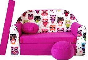 Canapea roz pentru copii 98 x 170 cm Bufnițe