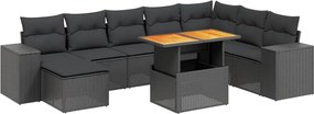 vidaXL Set mobilier de grădină cu perne, 9 piese, negru, poliratan