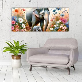 Tablou - Mama elefant, acuarelă (120x50 cm)