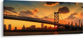 Tablou - Apus de soare peste Podul Ben Franklin, Philadelphia (120x50 cm)