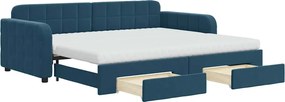 vidaXL Pat de zi cu extensie și sertare, albastru, 90x200 cm, catifea
