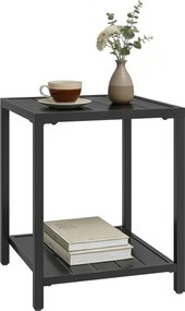 Outsunny Măsuță laterală 45 x 45 cm, rezistentă la intemperii, masă de grădină cu design cu lamele, raft, picioare reglabile, suport 30 kg | Aosom Romania