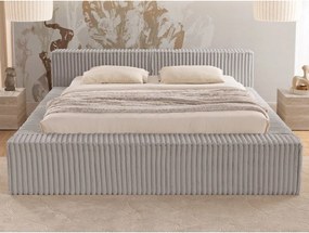 Pat matrimonial gri tapițat cu spațiu de depozitare cu somieră 180x200 cm Cloe – Ropez