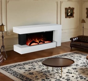 Șemineu electric, montare independentă, cadru MDF, sticla securizata, flacara LED cu efect realist, difuzor cu sunet de lemne trosnind, 120x56x24 cm, Alb