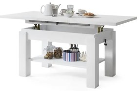 Masă extensibilă ADONIS albă cu poliță, pentru living și dining