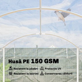 Outsunny Seră de Grădină Tip Tunel 3x4x2 m cu 2 Uși Rulabile, Seră pentru Grădină cu 4 Suporturi Diagonale, Cadru din Oțel și Acoperiș din PE, pentru Legume, Flori, Fructe, Anti-UV, Transparentă | Aosom Romania