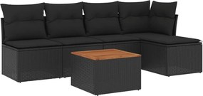 vidaXL Set mobilier de grădină cu perne, 6 piese, negru, poliratan