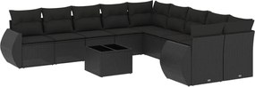 vidaXL Set canapele de grădină cu perne, 11 piese, negru, poliratan