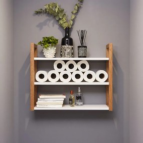 Etajera de perete cu 3 rafturi pentru baie 65x20x53 cm Alb/Stejar
