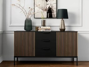 Comoda MEORATI 150x40 cm, neagra/dub artisan