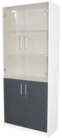 Dulap Office cu Vitrina Alb-Gri , Mobilier Depozitare Birou Home Office