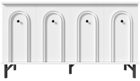 Comodă cu 4 uși, front arcuit 3D, pentru living, sufragerie și hol, 140x34x78 cm, Alb