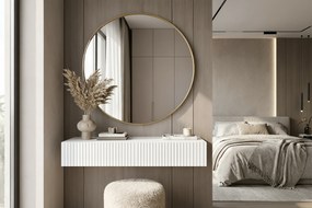 Masa de toaletă suspendată cu oglindă aurie Nicole 80 cm - alb mat