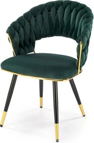 Scaun K551, verde inchis/negru/auriu, stofa catifelata/metal, 62x58x85
