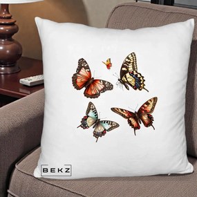 Perna Decorativa Colectie Fluturi Multicolori, 40x40 cm, Alb Pufos, Husa Detasabila, Perna Inclusa, BEKZ®