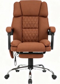 PRESTIGE FABRIC OC-514 PRO – Scaun Directorial Tapițerie Premium Dublu Strat Anti-Zgâriere, Masaj în 7 Puncte, Mecanism Multifuncțional, Suport Picioare, Bază Cromată, Maro