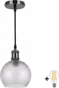 BRILAGI - Lustră LED pe cablu RETRO GLASS 1xE27/60W/230V Ø 25 cm negru/gri fumuriu