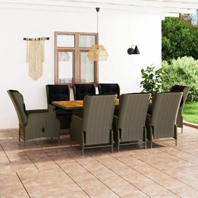 Set mobilier de exterior cu perne, 9 piese, maro, poliratan Maro, 9