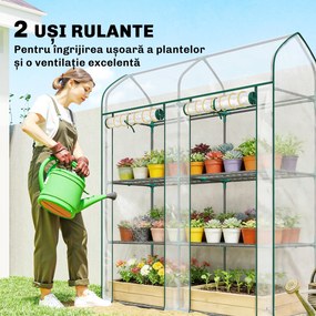 Outsunny Seră pentru Balcon cu 3 Rafturi și 2 Uși Rulabile, Cadru din Oțel și Husă PVC, 143x46x165 cm, Transparentă | Aosom Romania