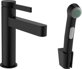 Baterie lavoar Hansgrohe Finoris 110 cu dus igienic negru mat