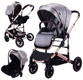 Carucior 3 in 1 reversibil si pliabil cu geanta inclusa si scoica auto, 0-36 luni, Gri - CPC-60-gri