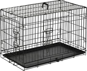 Cusca de transport pentru animale cu 2 usi cu inchidere de siguranta dubla, fir de otel si ABS 76×46×52cm Negru PawHut | Aosom Romania