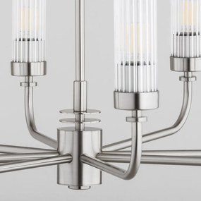 Candelabru 8 brate, otel nickel, sticla canelata PRESTON 5084