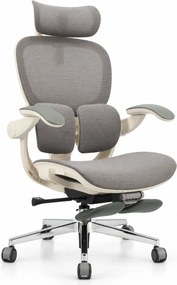 Scaun ergonomic MORATTI D5, Suport lombar dual 360°, Tetieră 4D, Șezut Zero-Pressure Frameless Mesh, Cotiere Flip-Back 4 poziții, Reclinare 135°, Suport picioare, Gri
