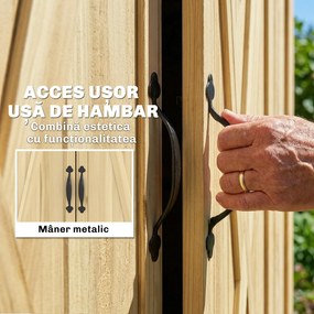 Outsunny Dulap de Grădină Căsuță pentru Unelte cu 3 Uși 93x53x168 cm Lemn Natural | Aosom Romania