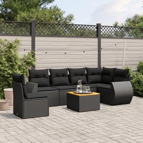 3257357 vidaXL Set canapele de grădină cu perne, 7 piese, negru, poliratan
