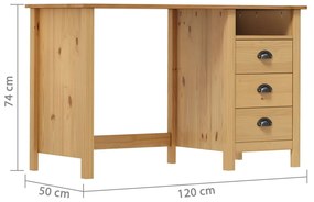Birou Hill Range cu 3 sertare, 120x50x74 cm, lemn masiv de pin Maro, 120x50x74 cm