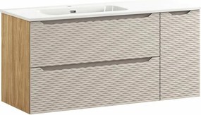 Set dulap baza suspendat 120 cm cu lavoar si dulap lateral Comad Ocean bej si stejar uleiat