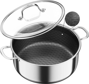 Oala cu capac Swiss Haus SH-ZGC28, 28 x 11,5 cm, 6,6 l, Acoperire ceramica Sapphire, Cuptor pana la 260°C, Inductie, Otel inoxidabil