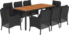 vidaXL Set mobilier de grădină cu perne, 9 piese, negru, poliratan
