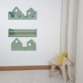 Set 2 rafturi perete + Cuier Montessori NEST SET Green