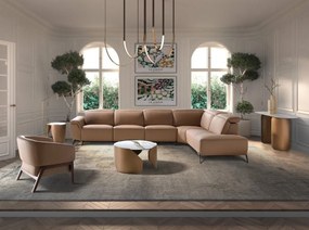 Coltar modular LUX design italian cu sezlong dreapta Piele Naturala, Brown