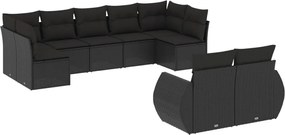 vidaXL Set mobilier de grădină cu perne, 9 piese, negru, poliratan