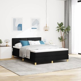 vidaXL Pat cu suport și saltea &amp; LED Negru 140x200 cm Țesătură