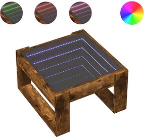 vidaXL Măsuță de cafea cu LED infinity, stejar fumuriu, 50x53x30 cm