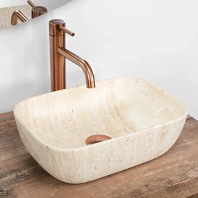 Lavoar pe blat Rea Belinda Mini Travertine dreptunghiular 36 cm bej mat