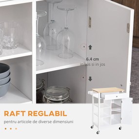 HOMCOM Cărucior de Bucătărie Alb, Design din Lemn, Dulap pentru Bucătărie, Spațiu de Depozitare Eficient | Aosom Romania