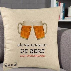 Perna Decorativa Bautor Autorizat de Bere, 40x40 cm, Bej, Husa Detasabila, Perna Inclusa, BEKZ®