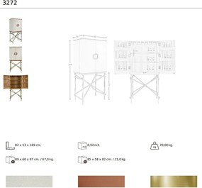 Bufet inalt LUX design italian, Tesatura gri deschis, Piele, Metal Golden