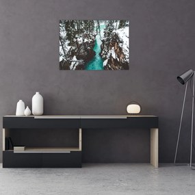 Tablou pe sticlă - râul de munte iarna (70x50 cm)