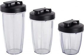 Blender Crown CTB-1000, 300 W, 4 lame, 3 pahare cu capace – 300/480/540 ml, Functie Pulse, Negru